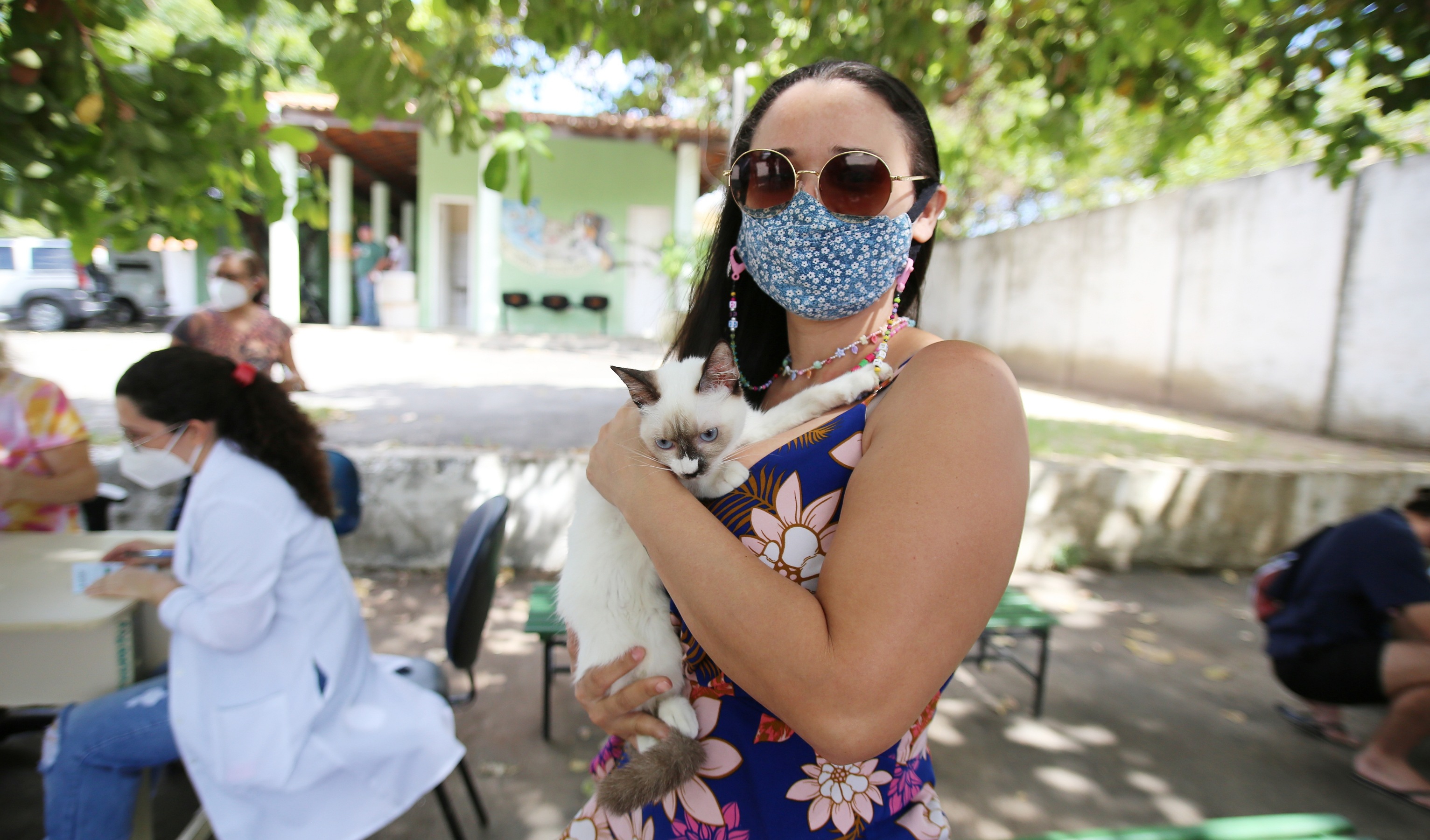 mulher segura gata no colo